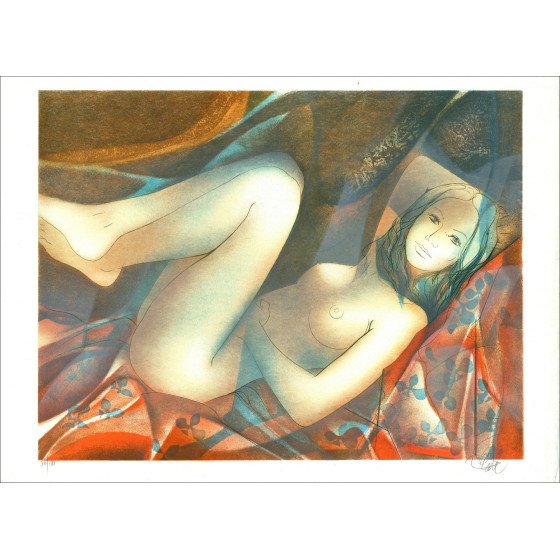 Jean-Baptiste Valadié - Naakt liggend | Originele lithografie