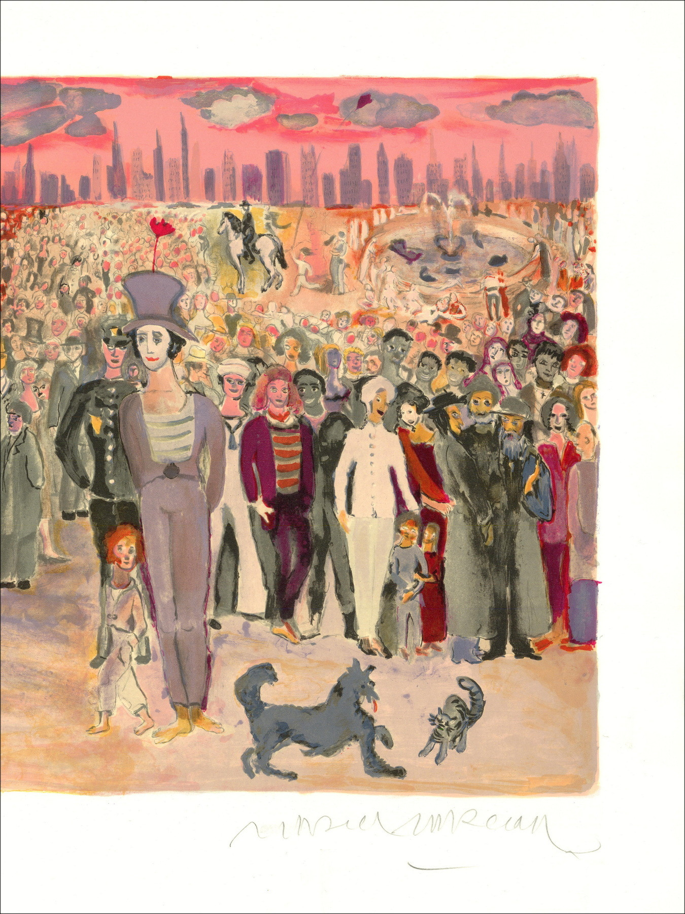 Marcel Marceau - Bip und die Menschenmenge ca. 1981 | Lithografie