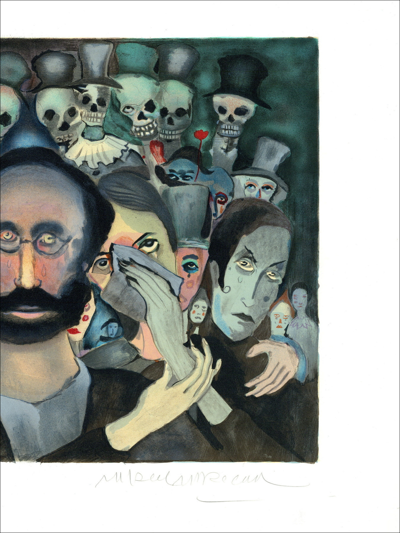 Marcel Marceau - La multitud triste alrededor de 1981 | Litografía
