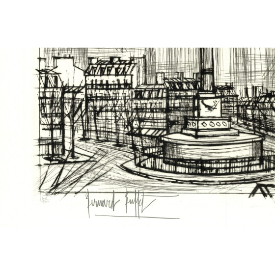Bernard Buffet, Paris, Place de la Bastille 1970, original engraving