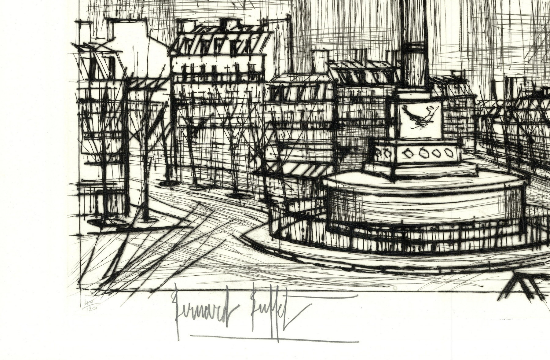 Bernard Buffet, Parigi, Place de la Bastille 1970, incisione originale