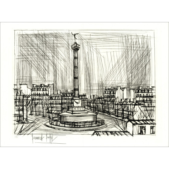 Bernard Buffet, Paris, Place de la Bastille 1970, original engraving
