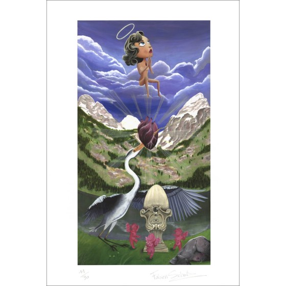 Fabien Scholl - digitale Lithographie "Heron und die Jungfrau" 88x61cm