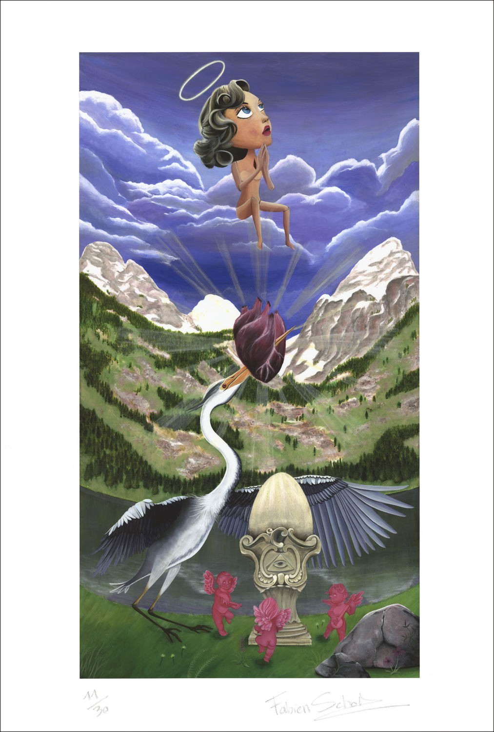 Fabien Scholl - Litografía digital "Heron and the Virgin" 88x61cm
