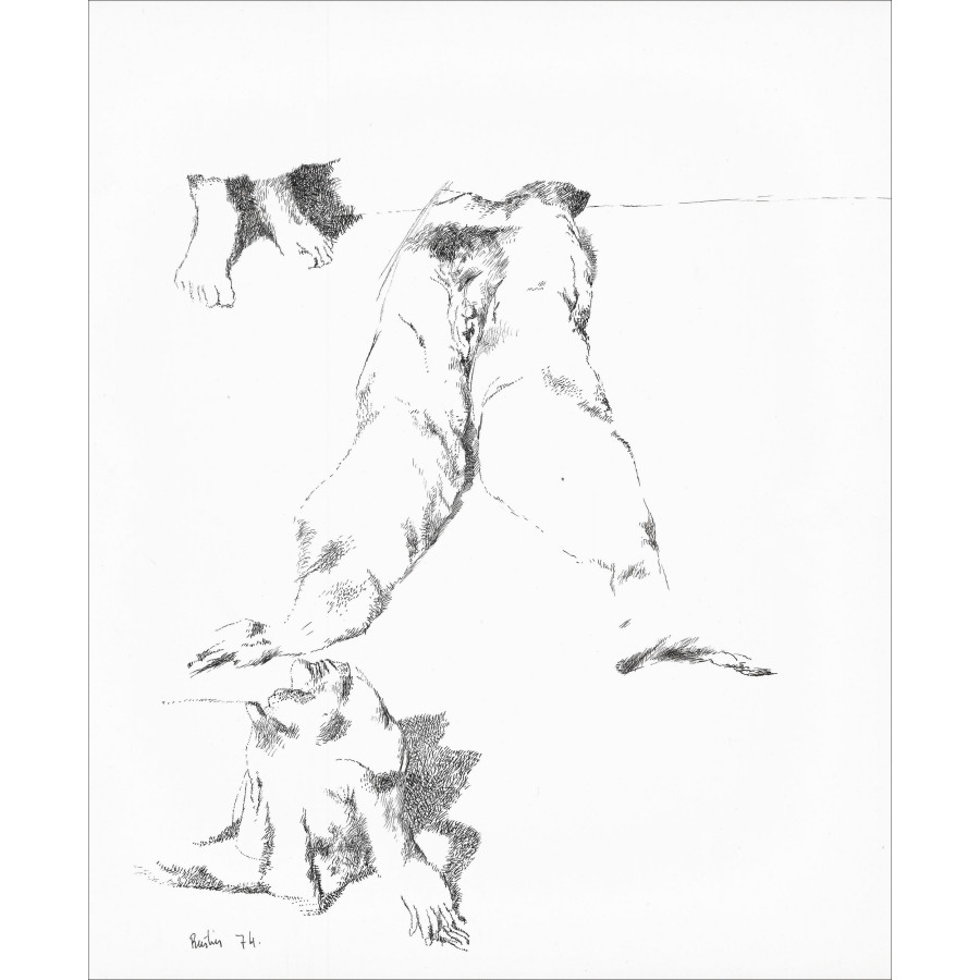 Jean Rustin | Dessin original 1974, Personnages à la chaise, encre