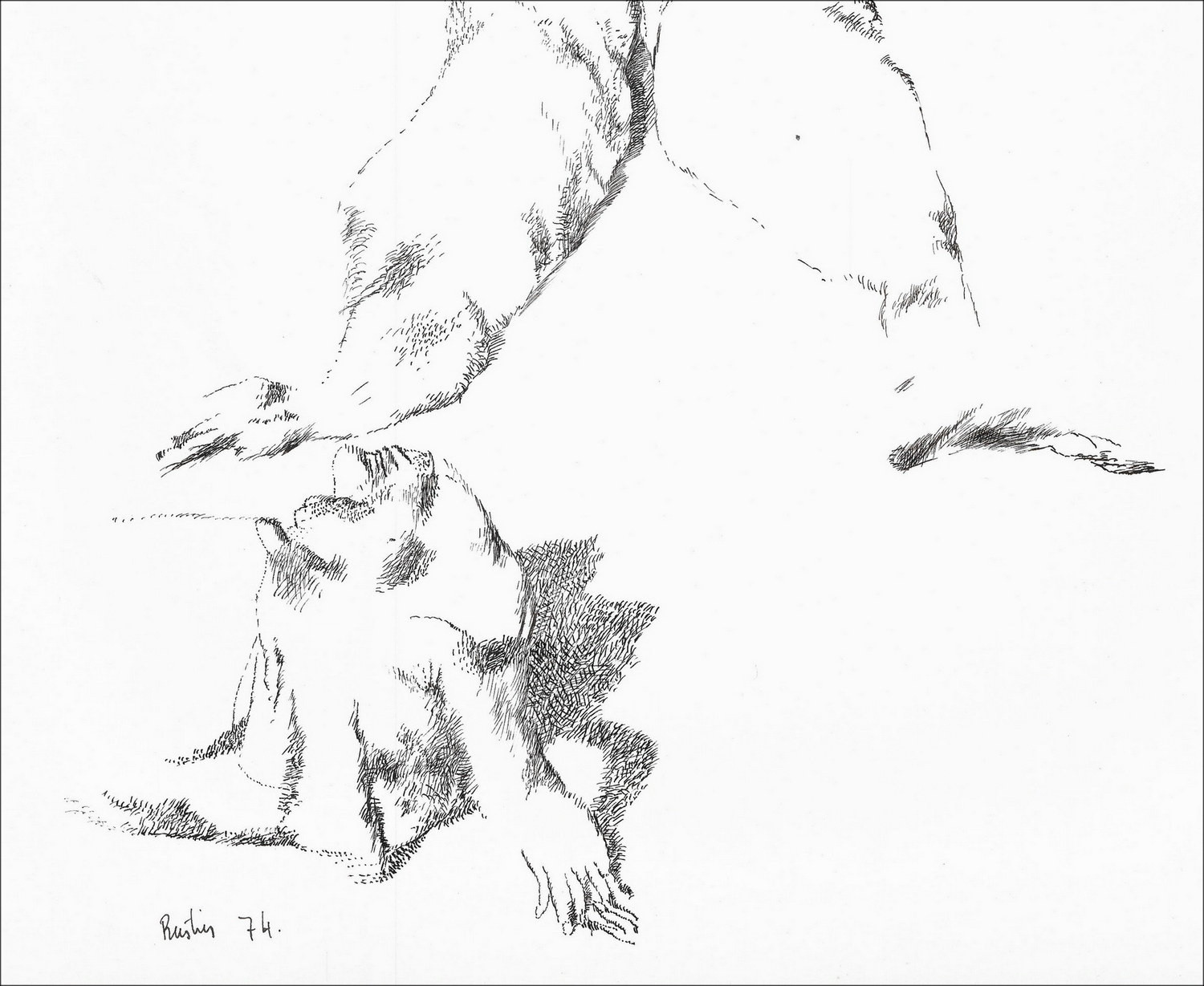RUSTIN Jean - Disegno originale ad inchiostro "Corpo e piedi" 37x31cm - 1974