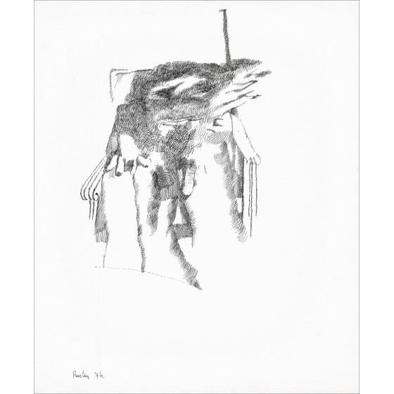 Jean Rustin | Originele tekening 1974, Persoon in een stoel, inkt