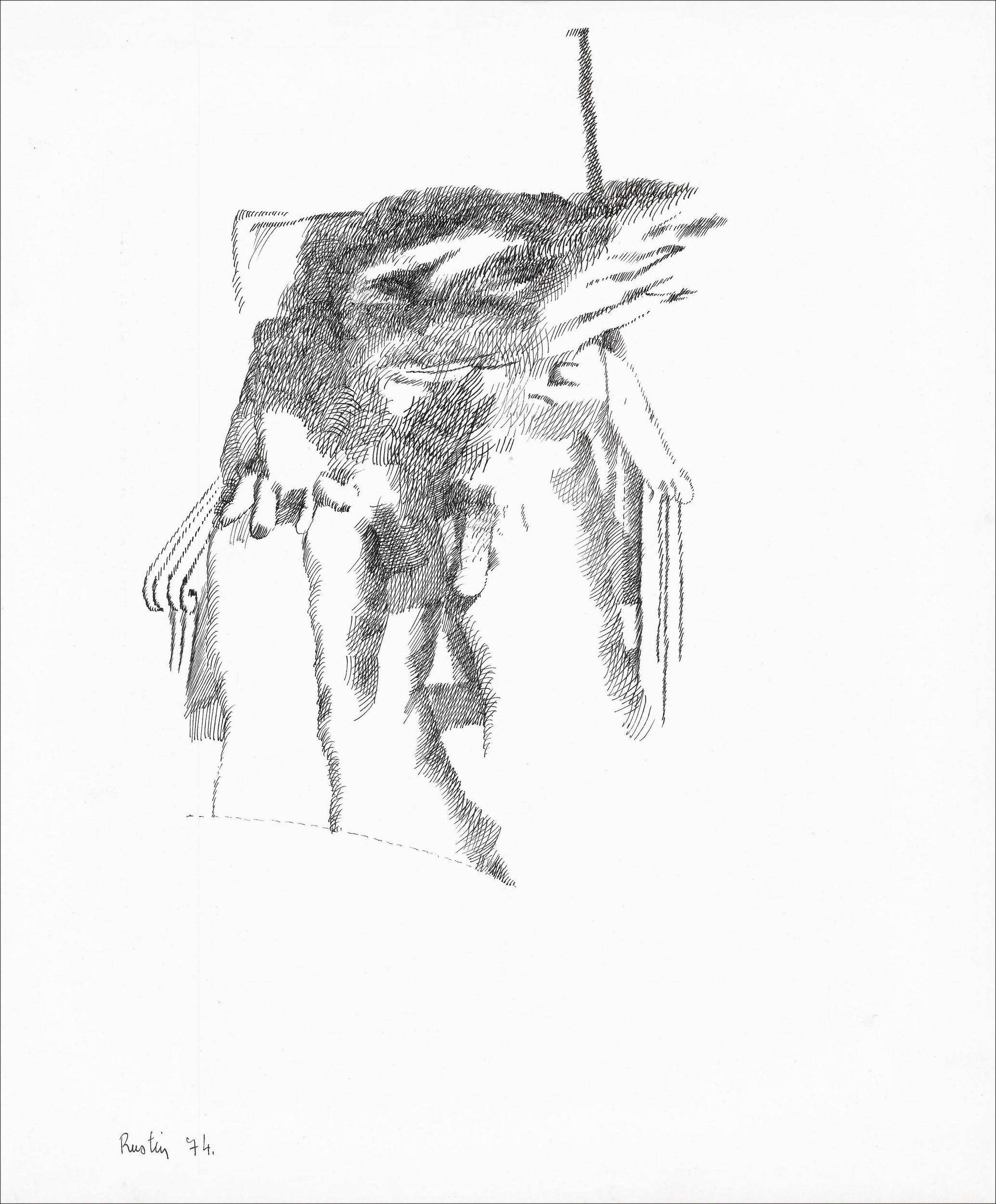 RUSTIN Jean - Disegno originale ad inchiostro "Personaggio sulla sedia" 37x31cm - 1974