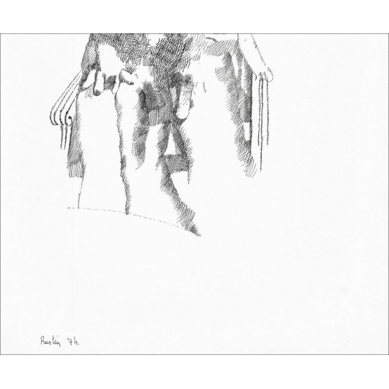 Jean Rustin | Dessin original 1974, Personnage au fauteuil, encre