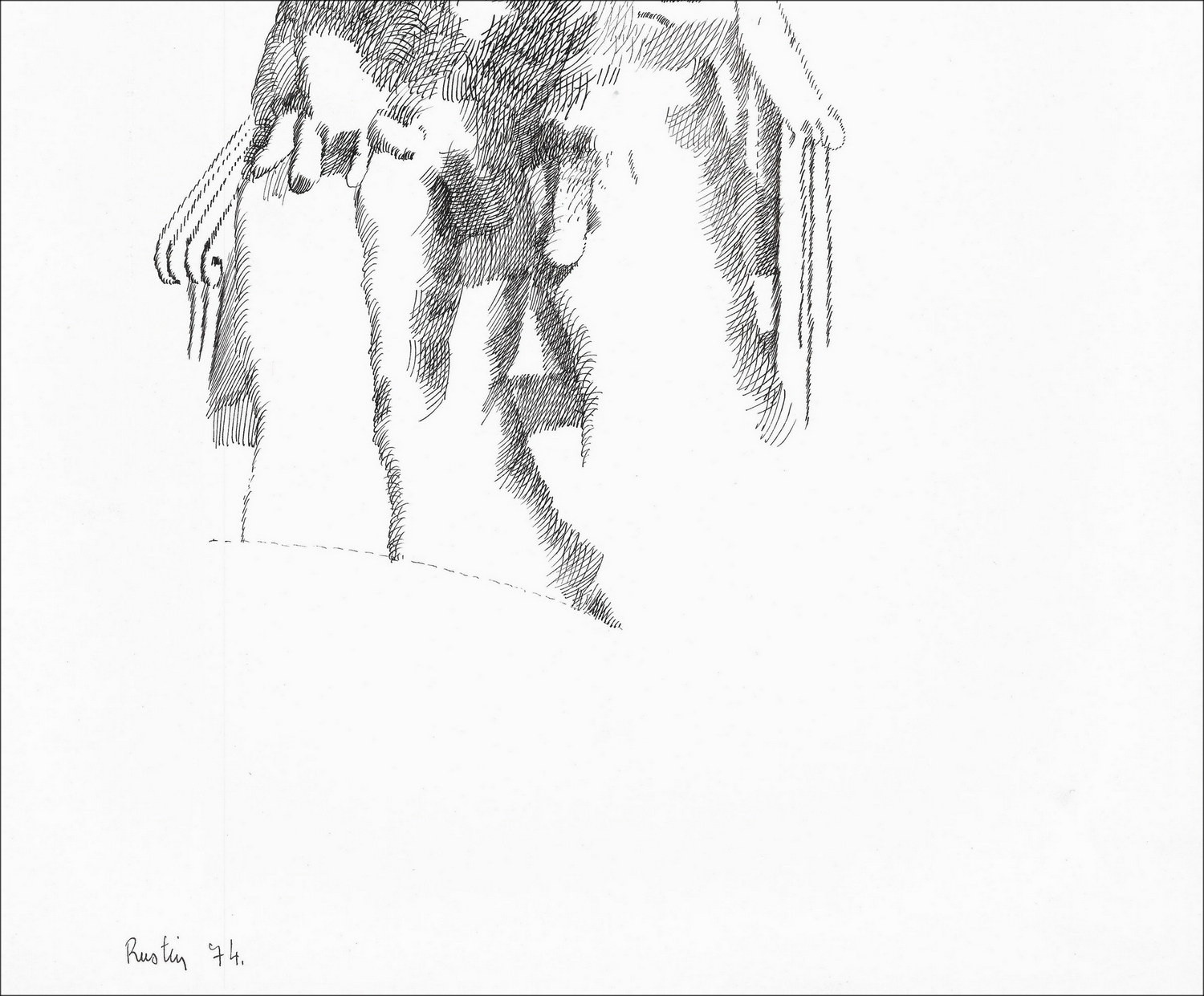 Jean Rustin | Original drawing 1974, Character in armchair, ink