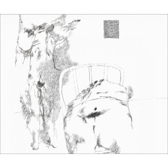 Jean Rustin | Dibujo original de 1974, Personajes en silla, tinta