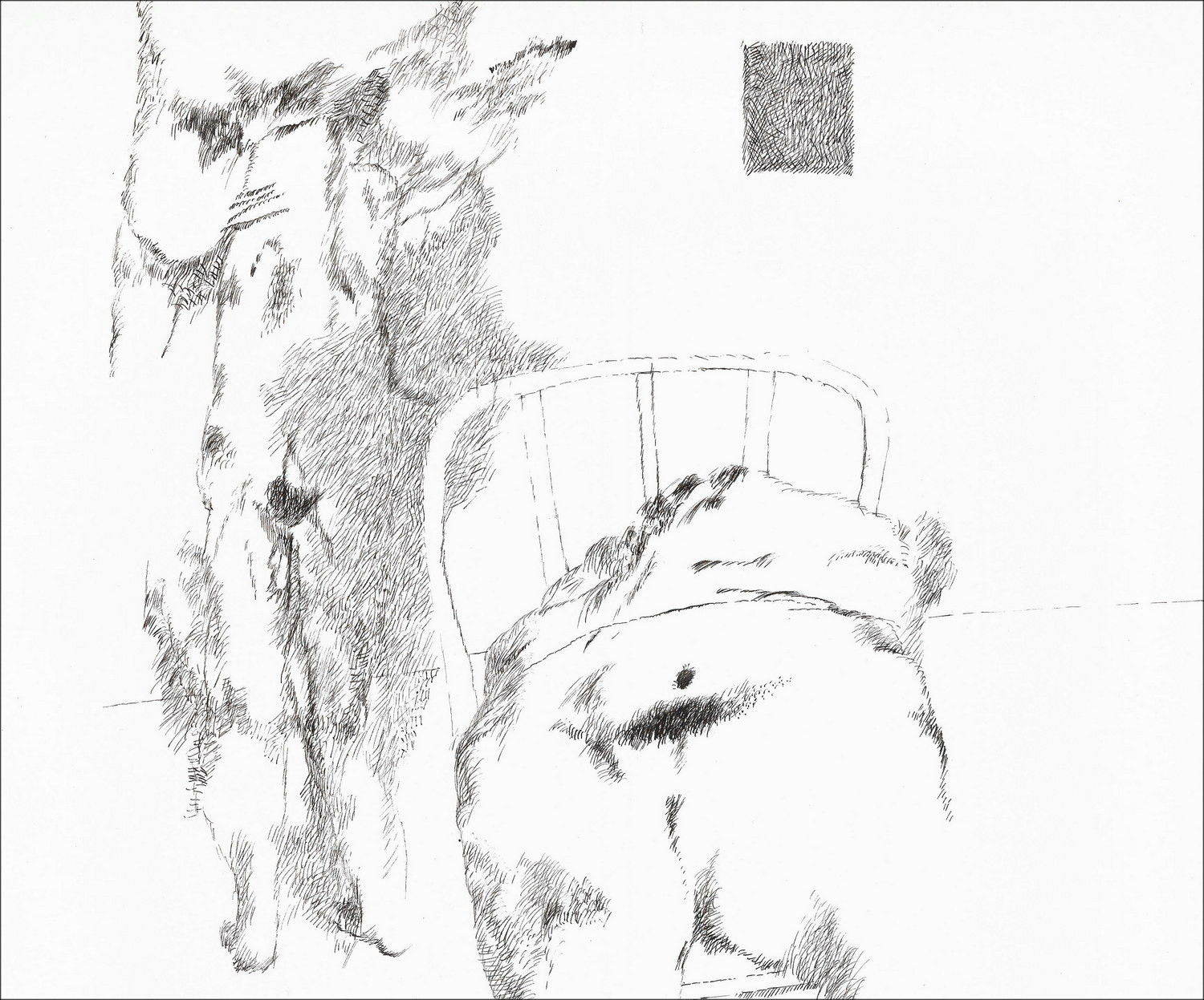 Jean Rustin | Original drawing 1974, Characters in chairs, ink