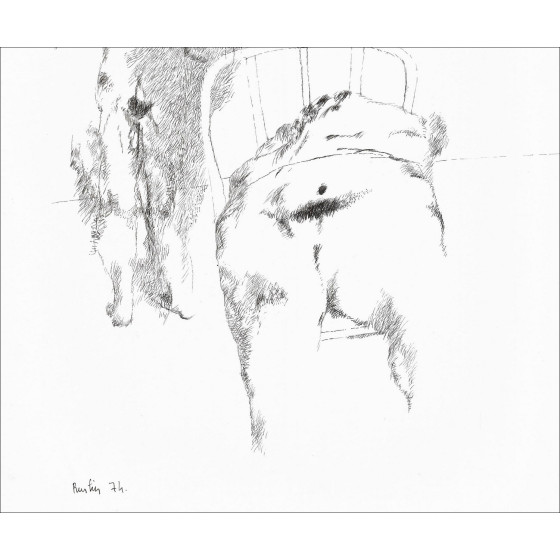 Jean Rustin | Original drawing 1974, Characters in chairs, ink