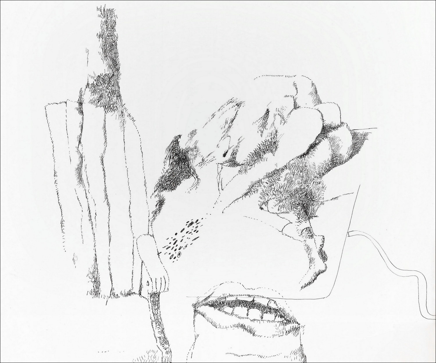 Jean Rustin | Originele tekening 1974, Compositie met gefragmenteerde lichamen