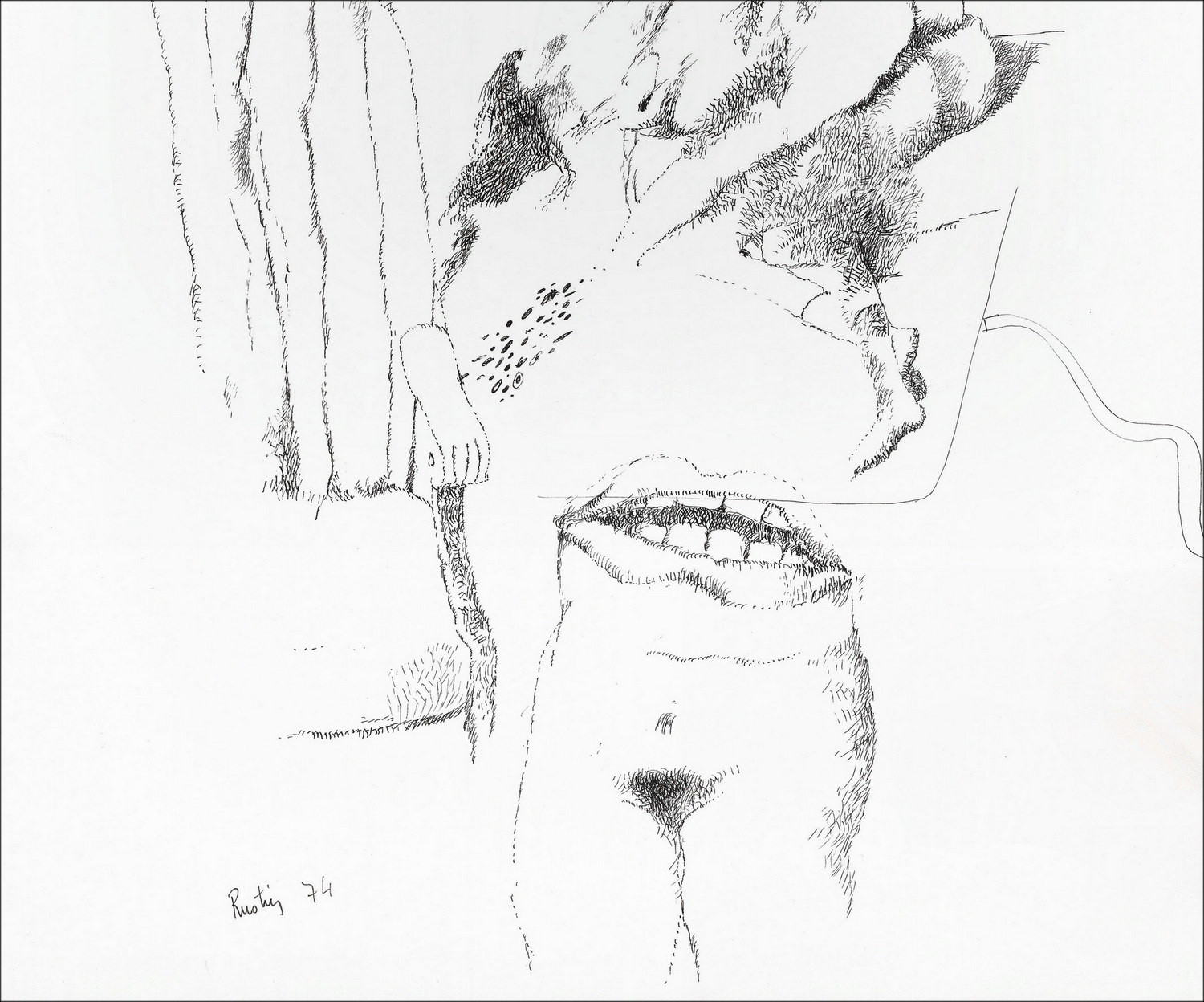 Jean Rustin | Originele tekening 1974, Compositie met gefragmenteerde lichamen