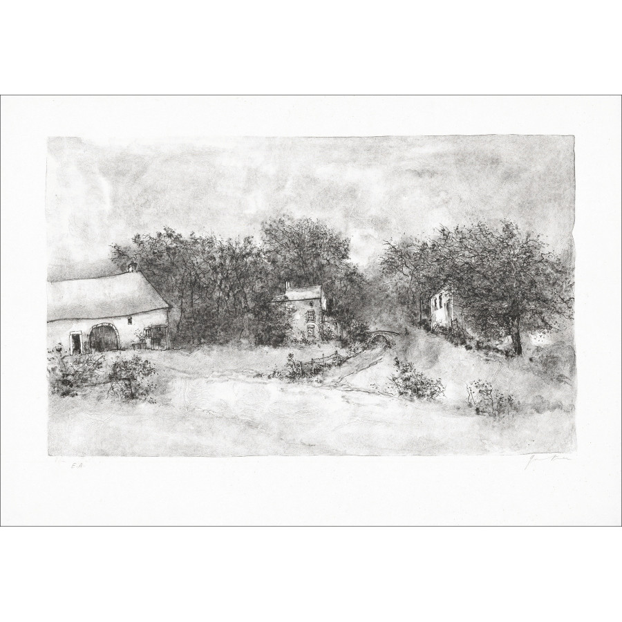 Bernard Gantner, Hameau de forêt, lithographie originale
