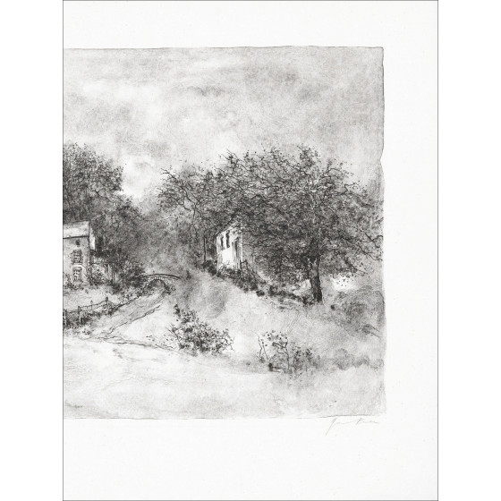 Bernard Gantner, Hameau de forêt, lithographie originale