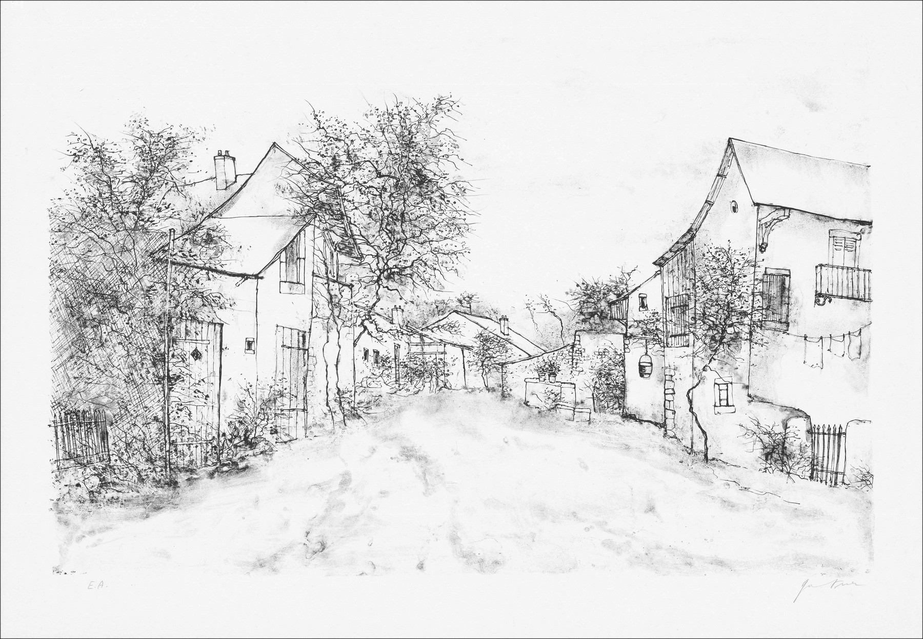 Bernard Gantner, Peaceful village, original lithograph