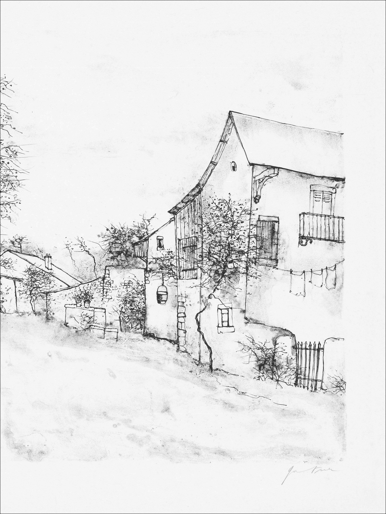 Bernard Gantner, Villaggio tranquillo, litografia originale