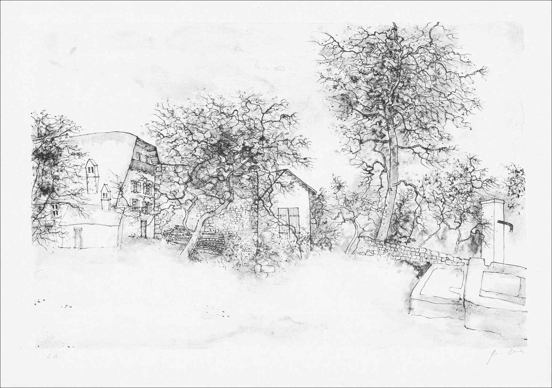 Bernard Gantner, Der Brunnen, Original-Lithografie