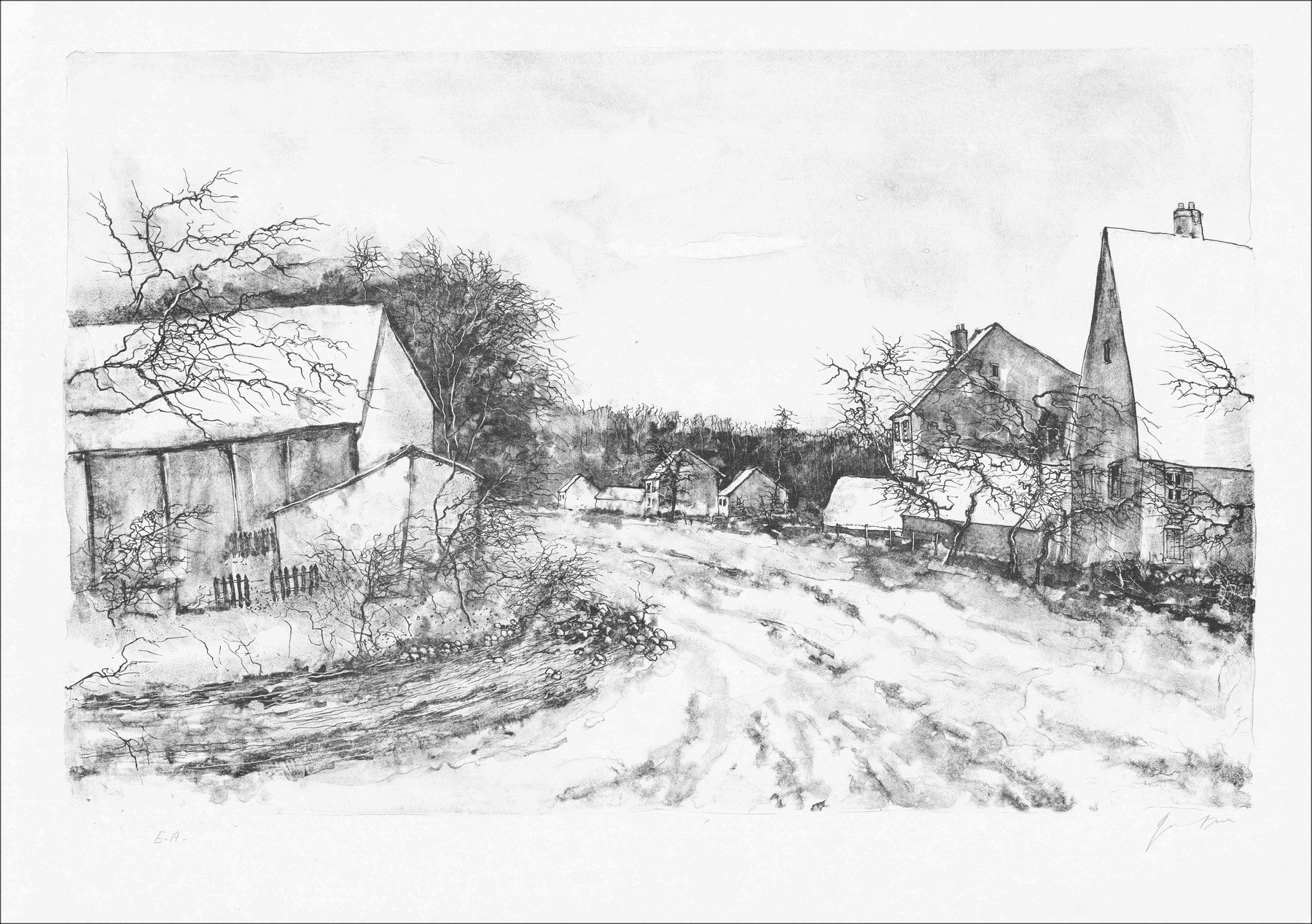 Bernard Gantner, Dorpsweg, originele lithografie