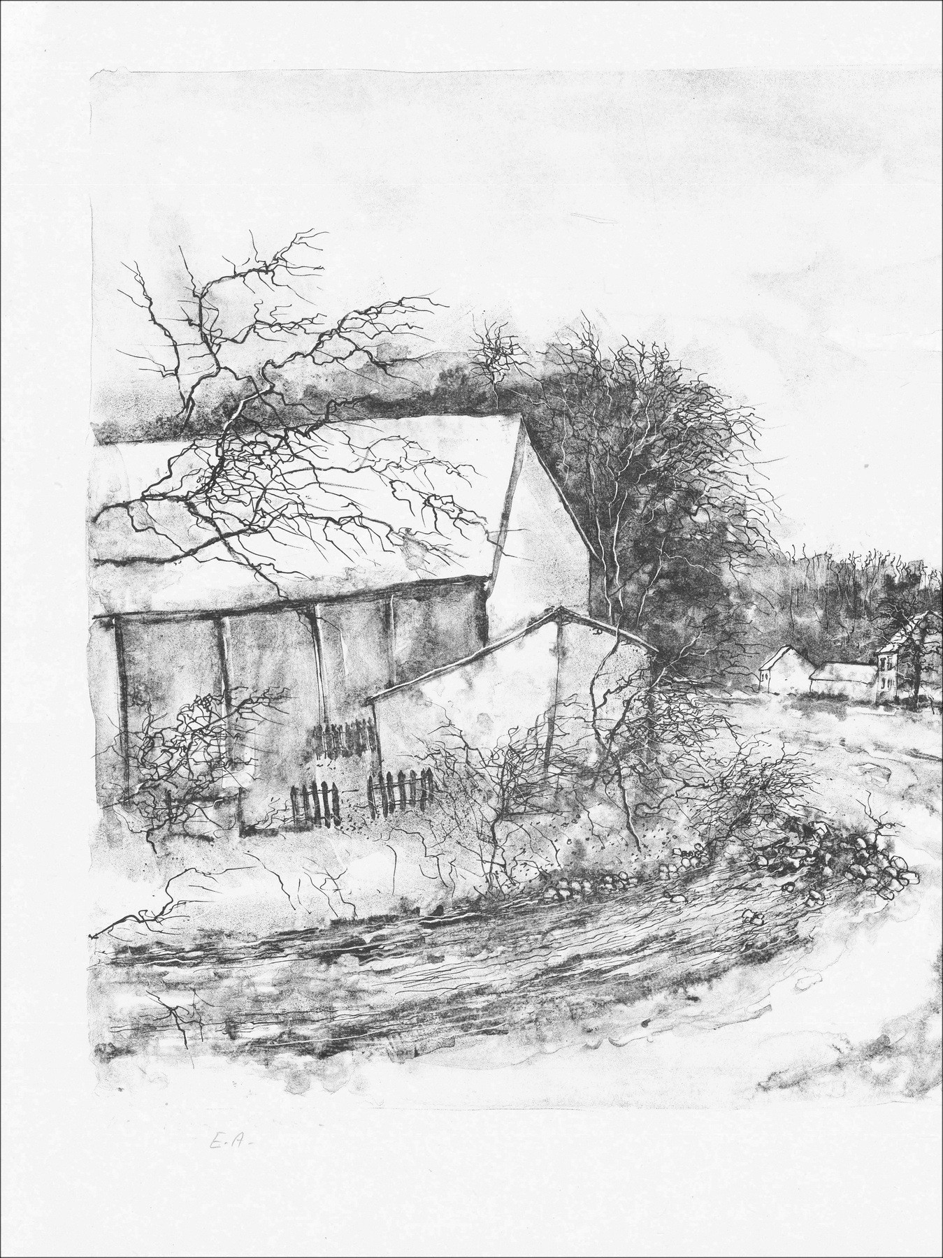 Bernard Gantner, Dorpsweg, originele lithografie