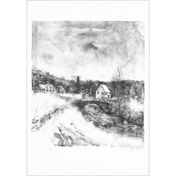 Bernard Gantner, Die Brücke, Original-Lithografie