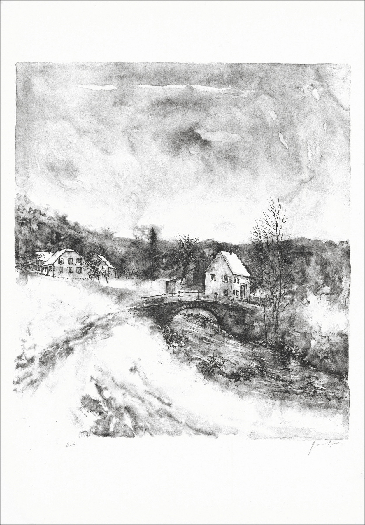 Bernard Gantner, Le pont, lithographie originale