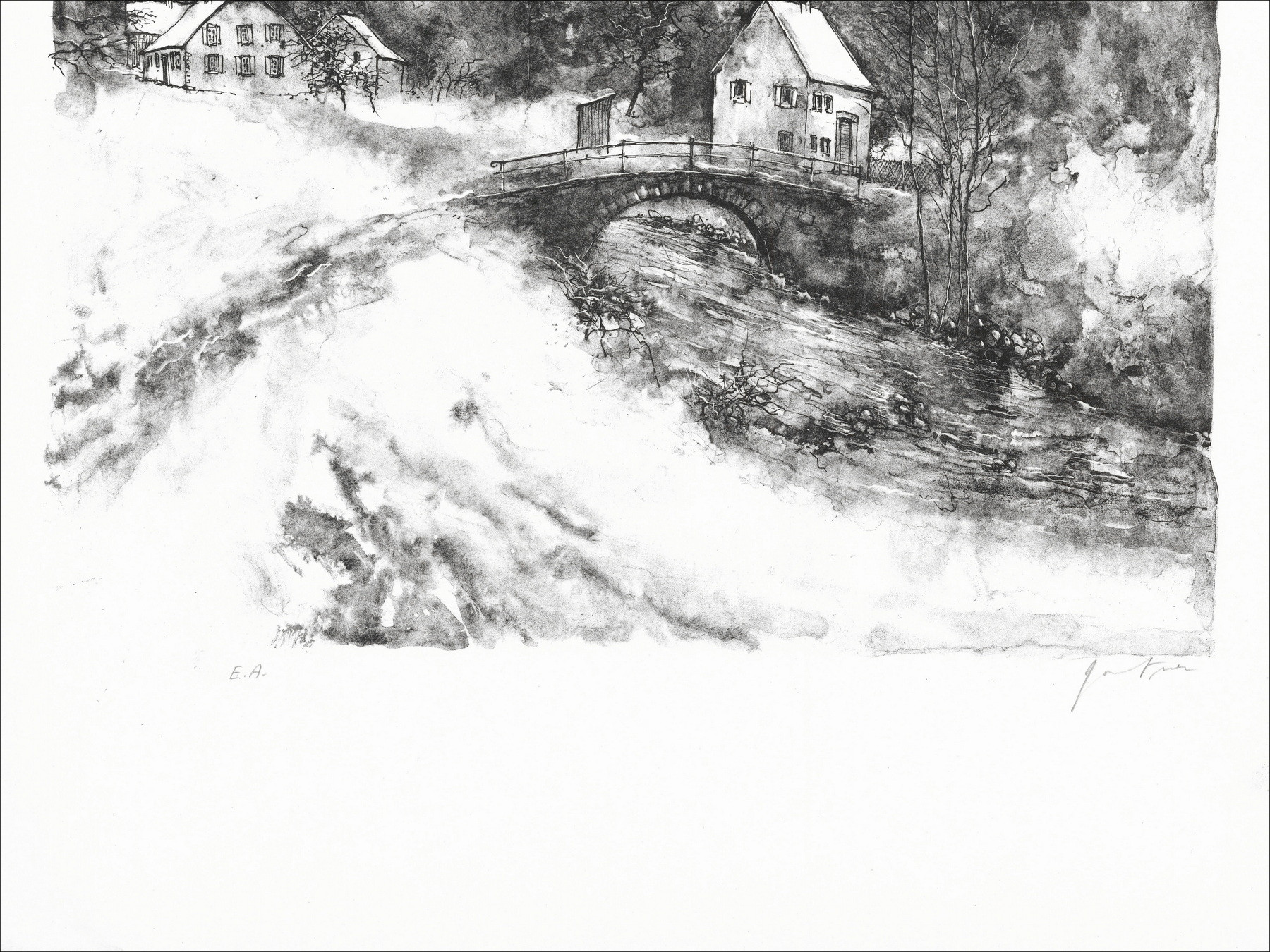 Bernard Gantner, Le pont, lithographie originale