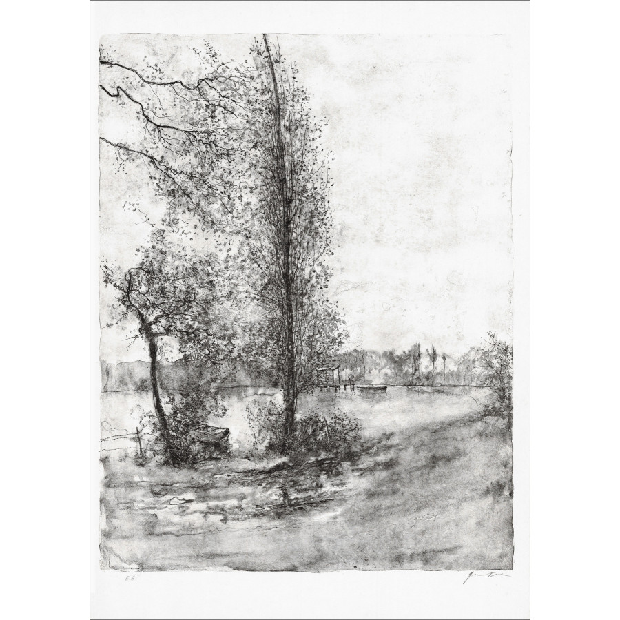 Bernard Gantner, The Pond and the Boats, original lithograph