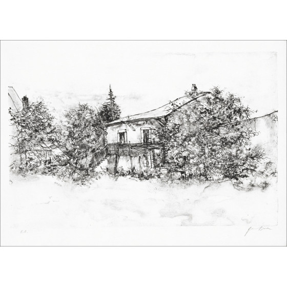 Bernard Gantner, Huis met balkon, originele lithografie