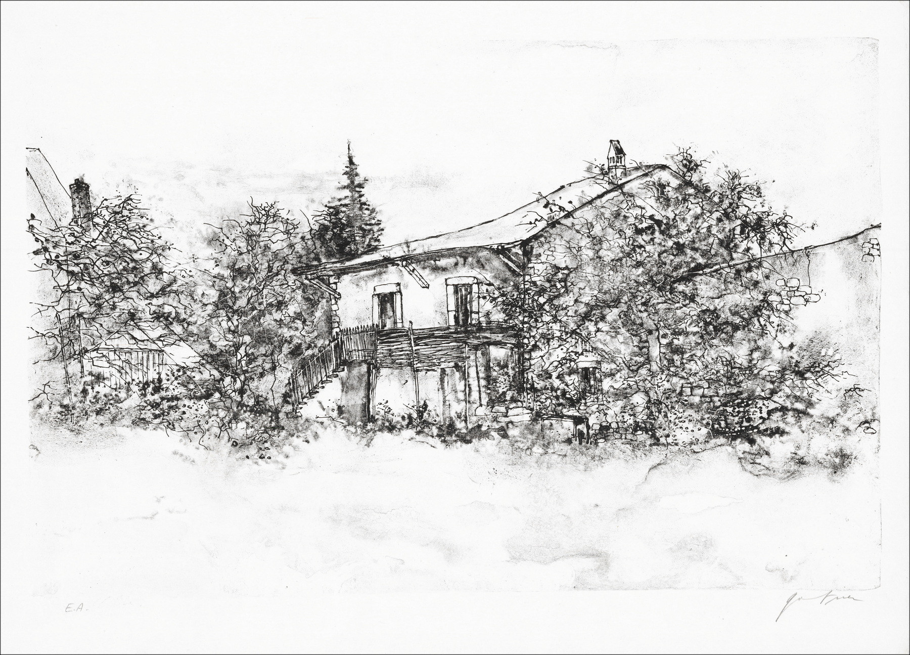 Bernard Gantner, Huis met balkon, originele lithografie