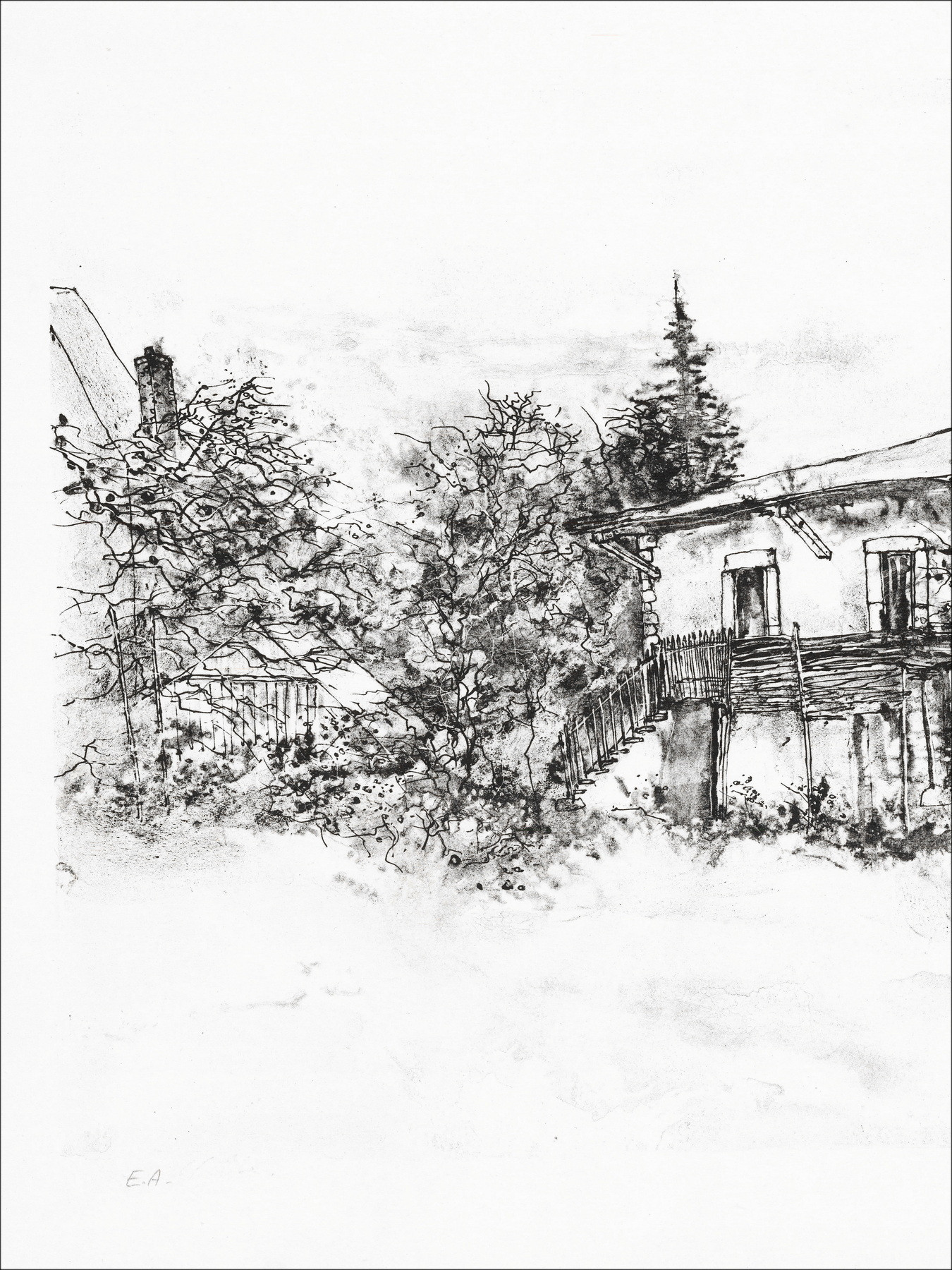 Bernard Gantner, House with Balcony, original lithograph
