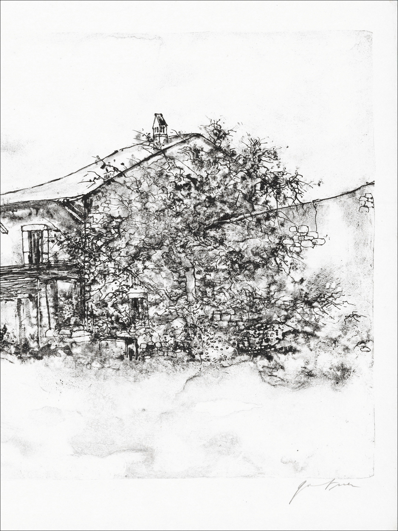 Bernard Gantner, Huis met balkon, originele lithografie