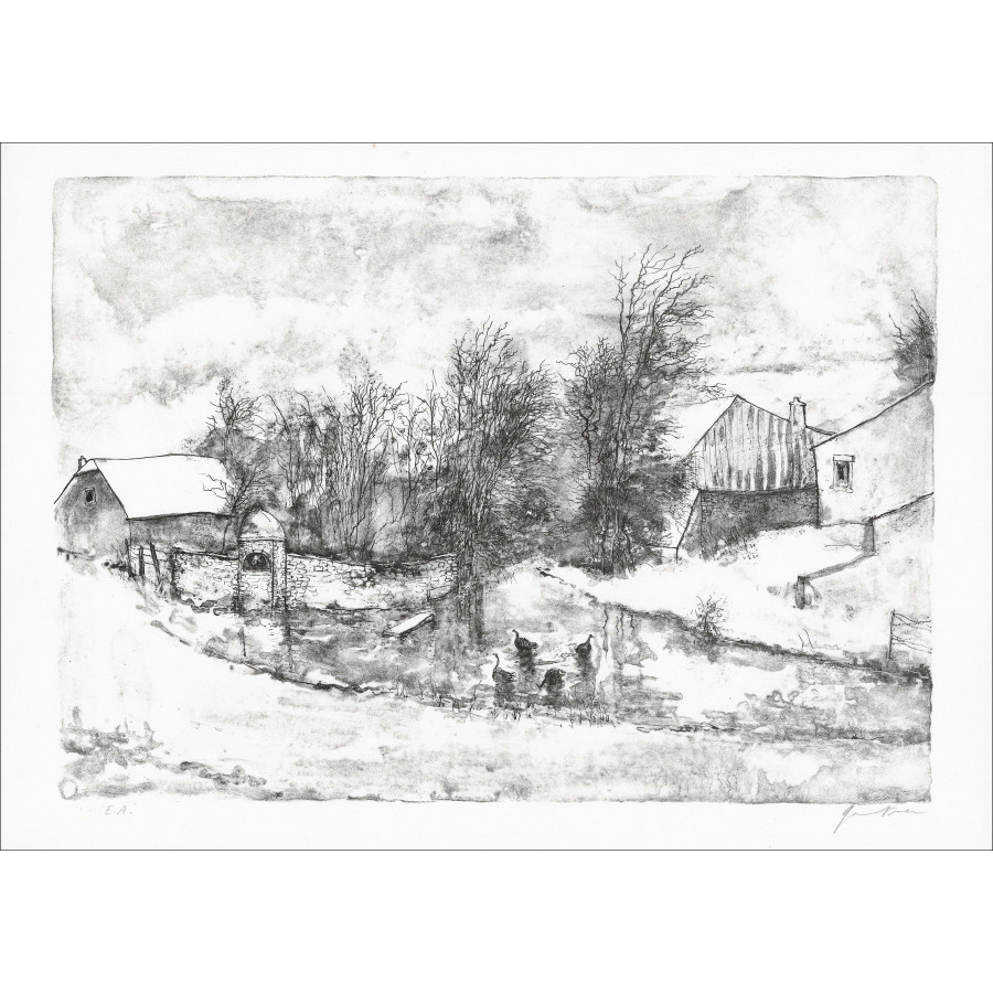 Bernard Gantner, Il ruscello d'inverno, litografia originale