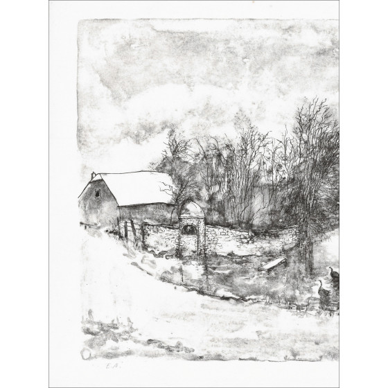 Bernard Gantner, The Winter Stream, original lithograph