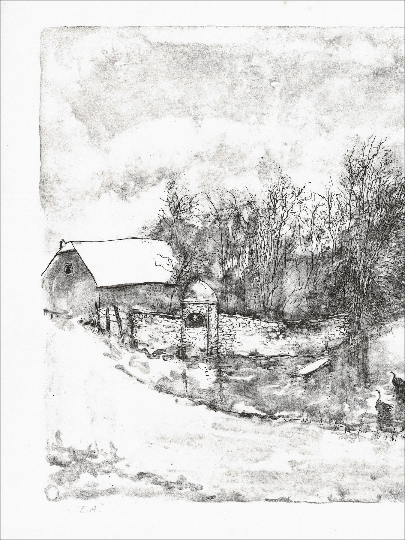 Bernard Gantner, Il ruscello d'inverno, litografia originale