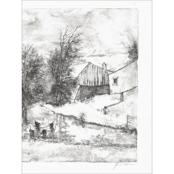 Bernard Gantner, Der Bach im Winter, Original-Lithographie