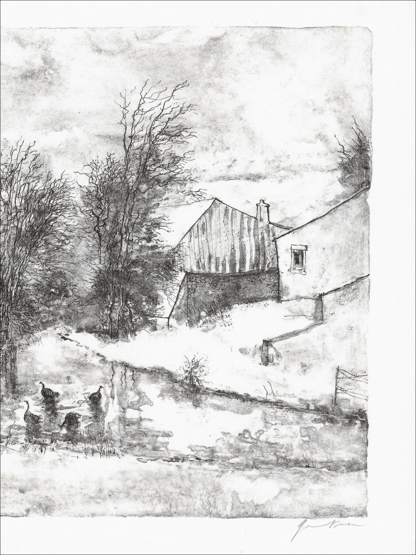 Bernard Gantner, Il ruscello d'inverno, litografia originale