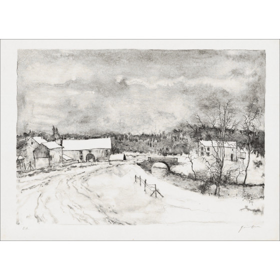 Bernard Gantner, Village Road in Winter, original lithograph