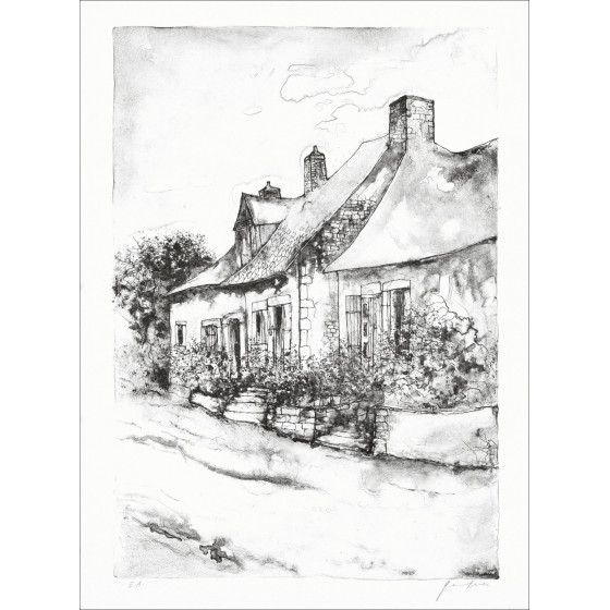 Bernard Gantner, Entrance of houses, original lithograph