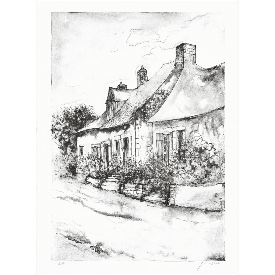 Bernard Gantner, Eingang der Häuser, Original-Lithographie