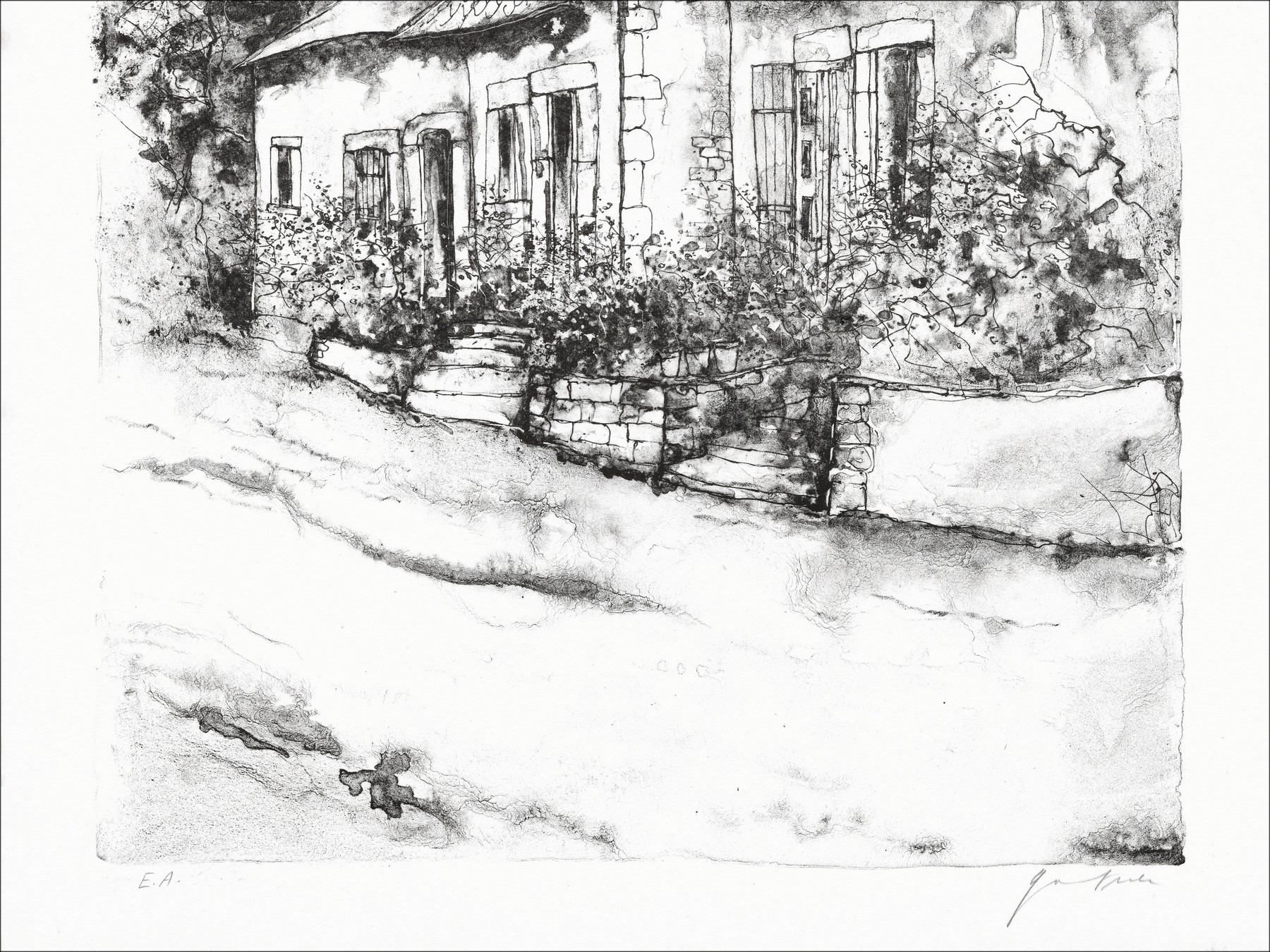Bernard Gantner, Entrée des maisons, lithographie originale