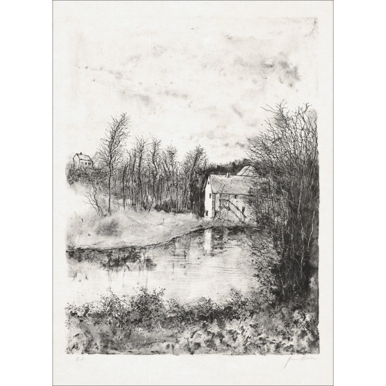Bernard Gantner, Huis aan het water, originele lithografie