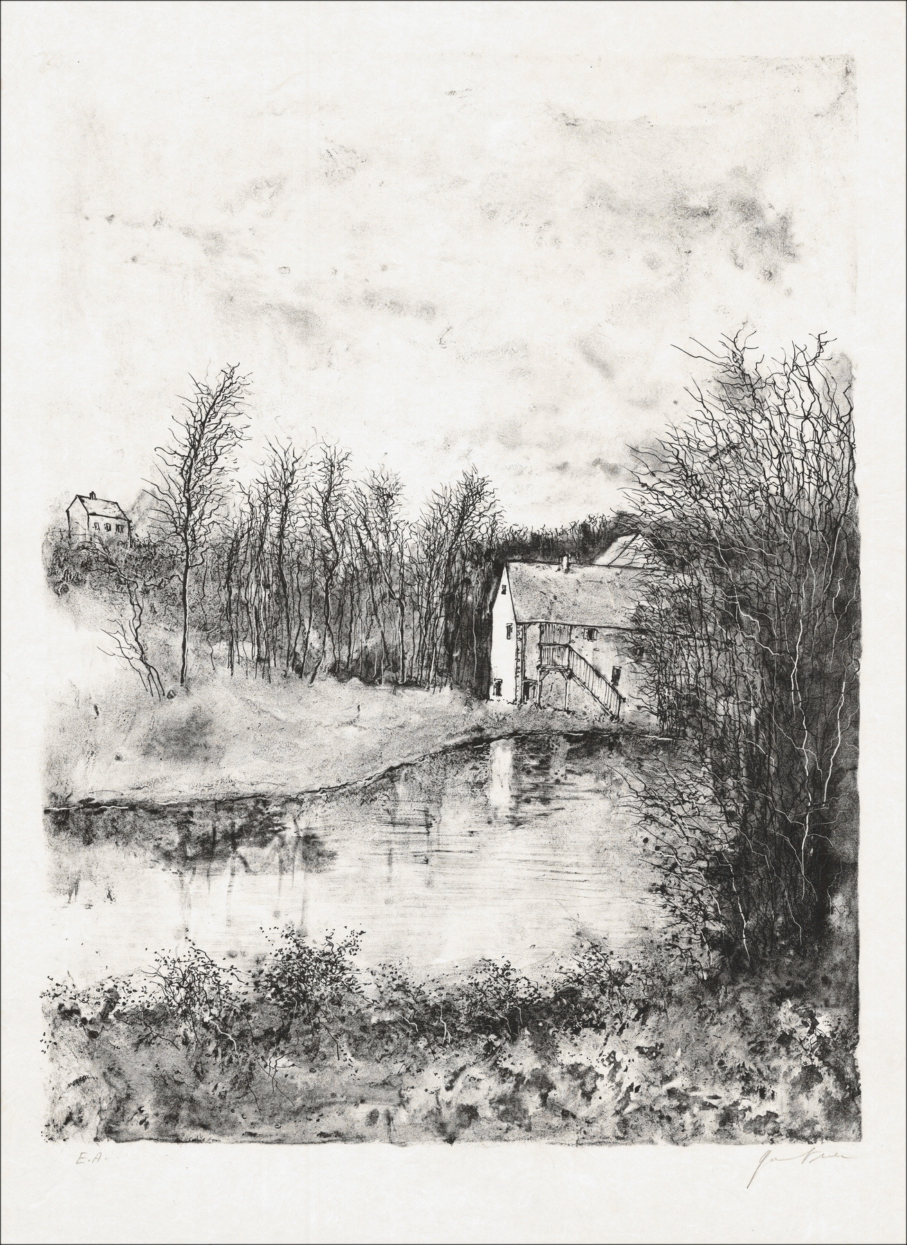 Bernard Gantner, Maison au bord de l'eau, original lithograph