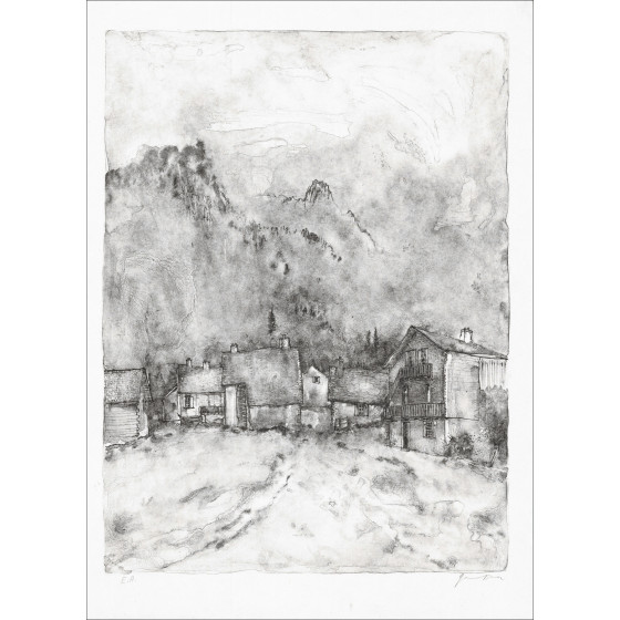 Bernard Gantner, Mountain Houses, original lithograph