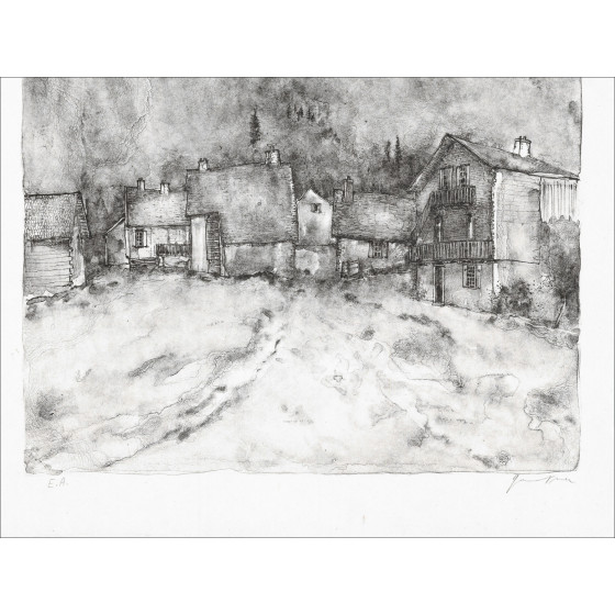 Bernard Gantner, Mountain Houses, original lithograph