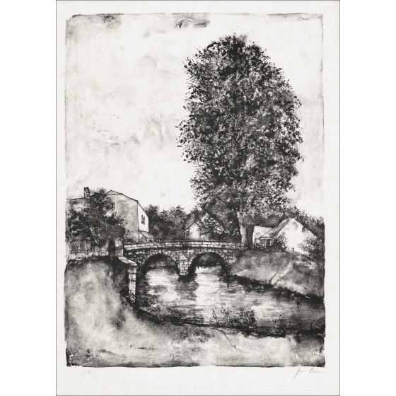 Bernard Gantner, Le pont de pierre, lithographie originale