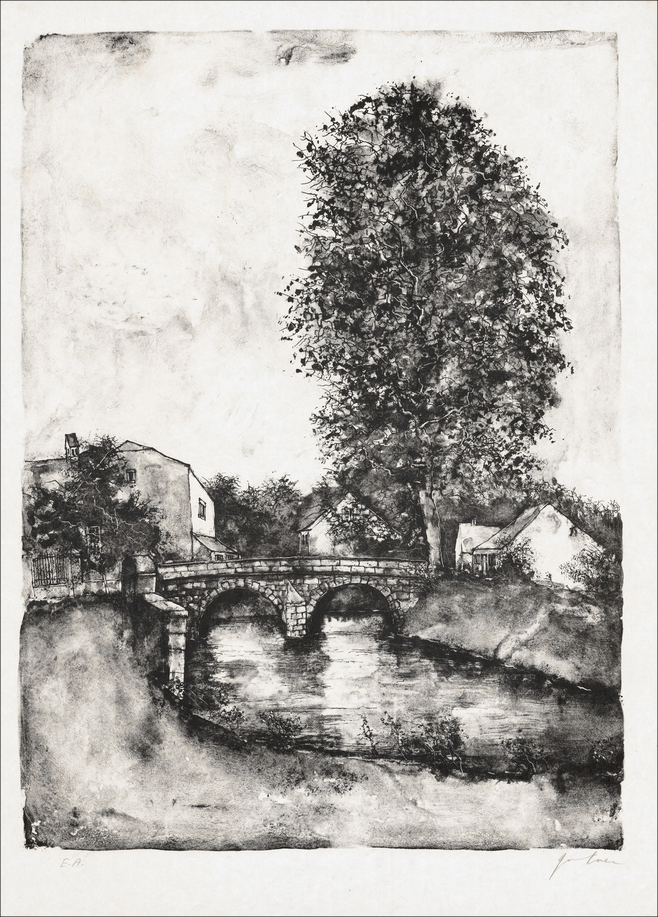 Bernard Gantner, The Stone Bridge, original lithograph