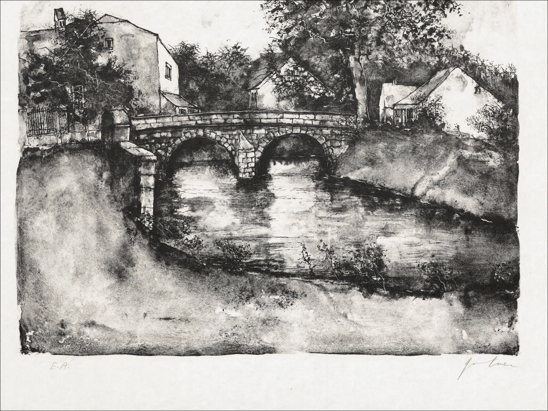 Bernard Gantner, El puente de piedra, litografía original